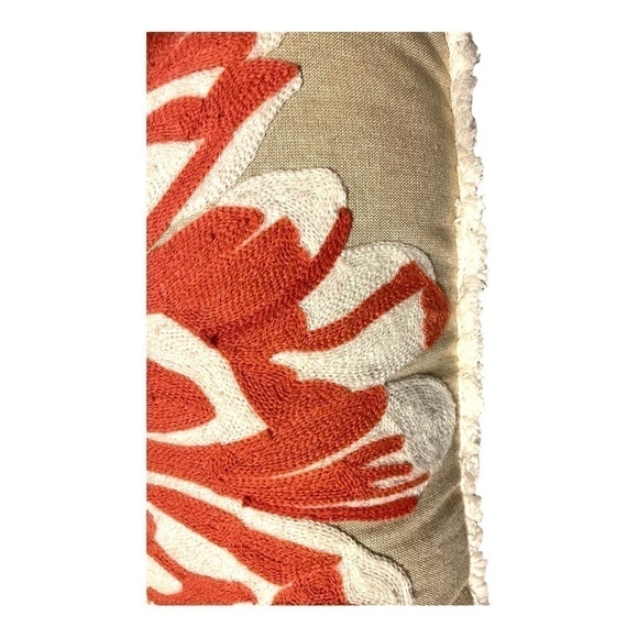 EMBROIDERED sequin flower cotton accent pillow short fringe 16 x 16 square. - Picture 10 of 10